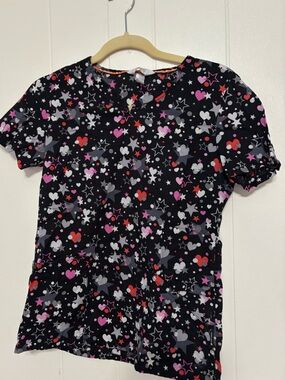 Code Happy Black Print Scrub Top with Pink & Red Accents